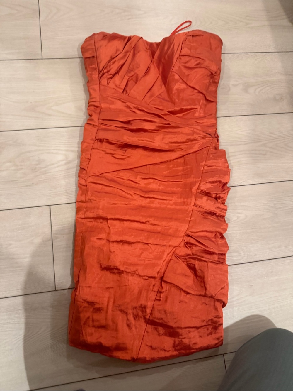 Nicole Miller Strapless Ruched Satin Dress in Bright Orange
